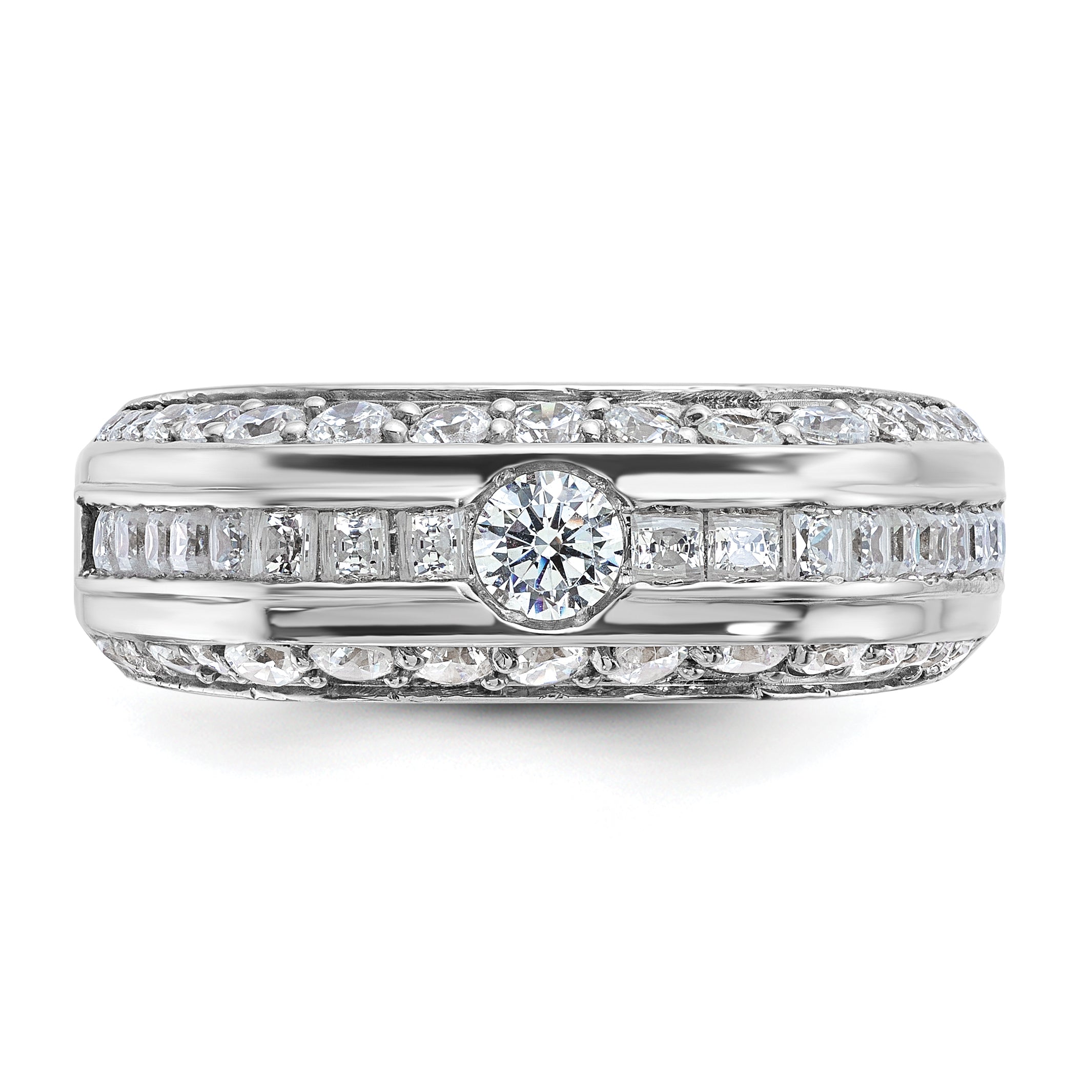 14k White Gold Men's Polished 1 7/8 Carat AA Quality Diamond Ring - Sophia Jewelers