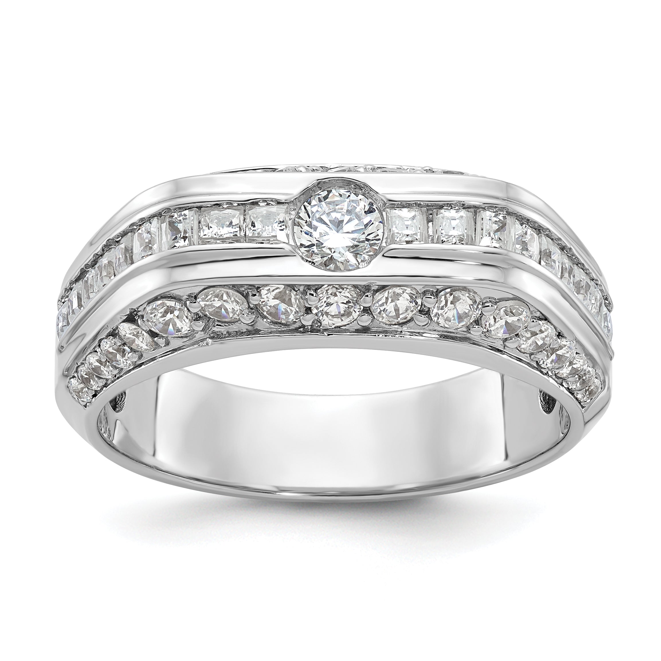 14k White Gold Men's Polished 1 7/8 Carat AA Quality Diamond Ring - Sophia Jewelers