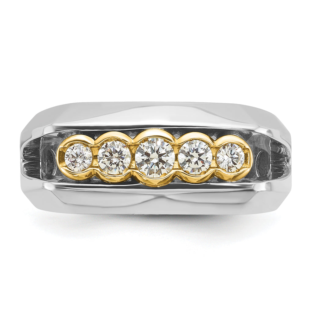 14k Two-tone Men's Polished Graduated 5-Stone 1/2 Carat AA Quality Diamond Ring - Sophia Jewelers