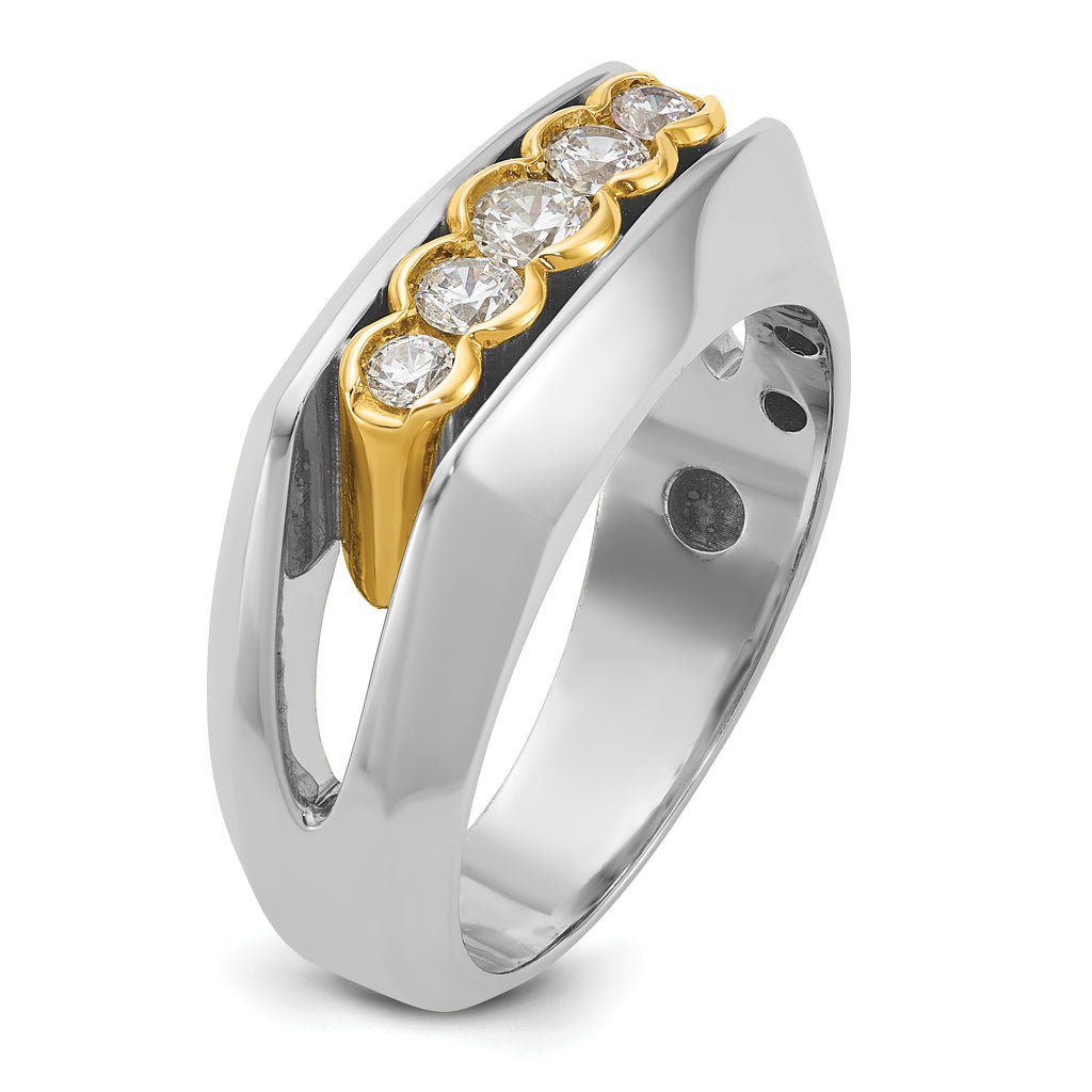 14k Two-tone Men's Polished Graduated 5-Stone Ring Mounting, Mounting Only - Sophia Jewelers