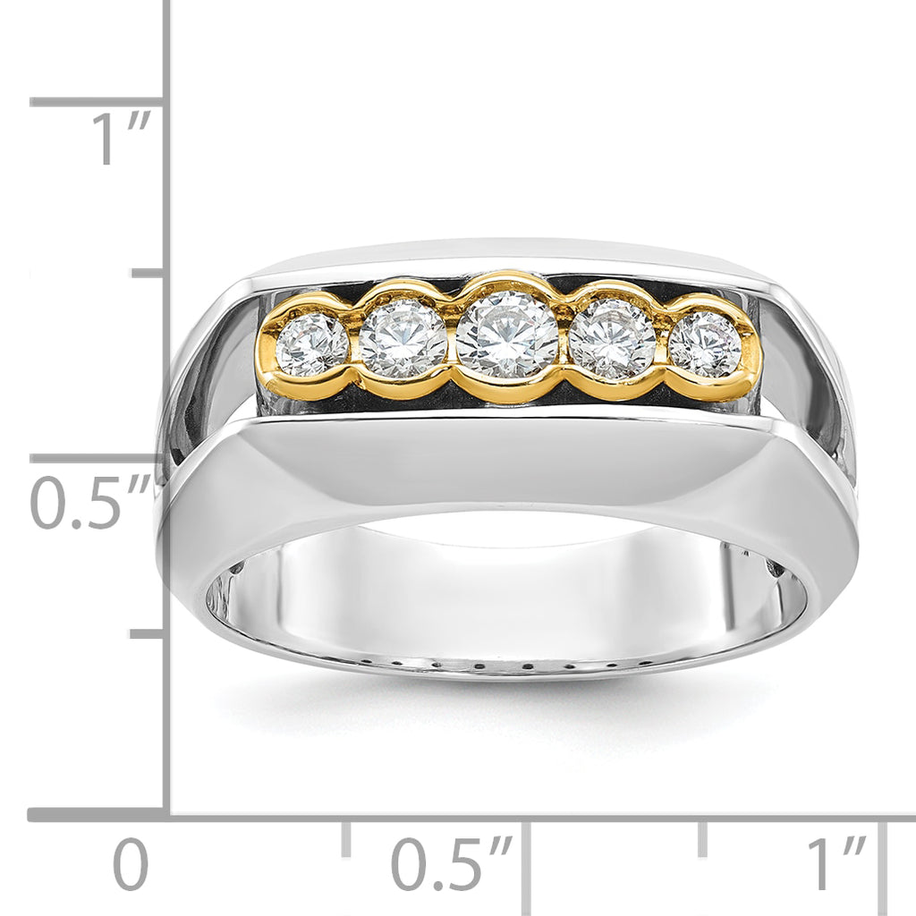 14k Two-tone Men's Polished Graduated 5-Stone 1/2 Carat AA Quality Diamond Ring - Sophia Jewelers
