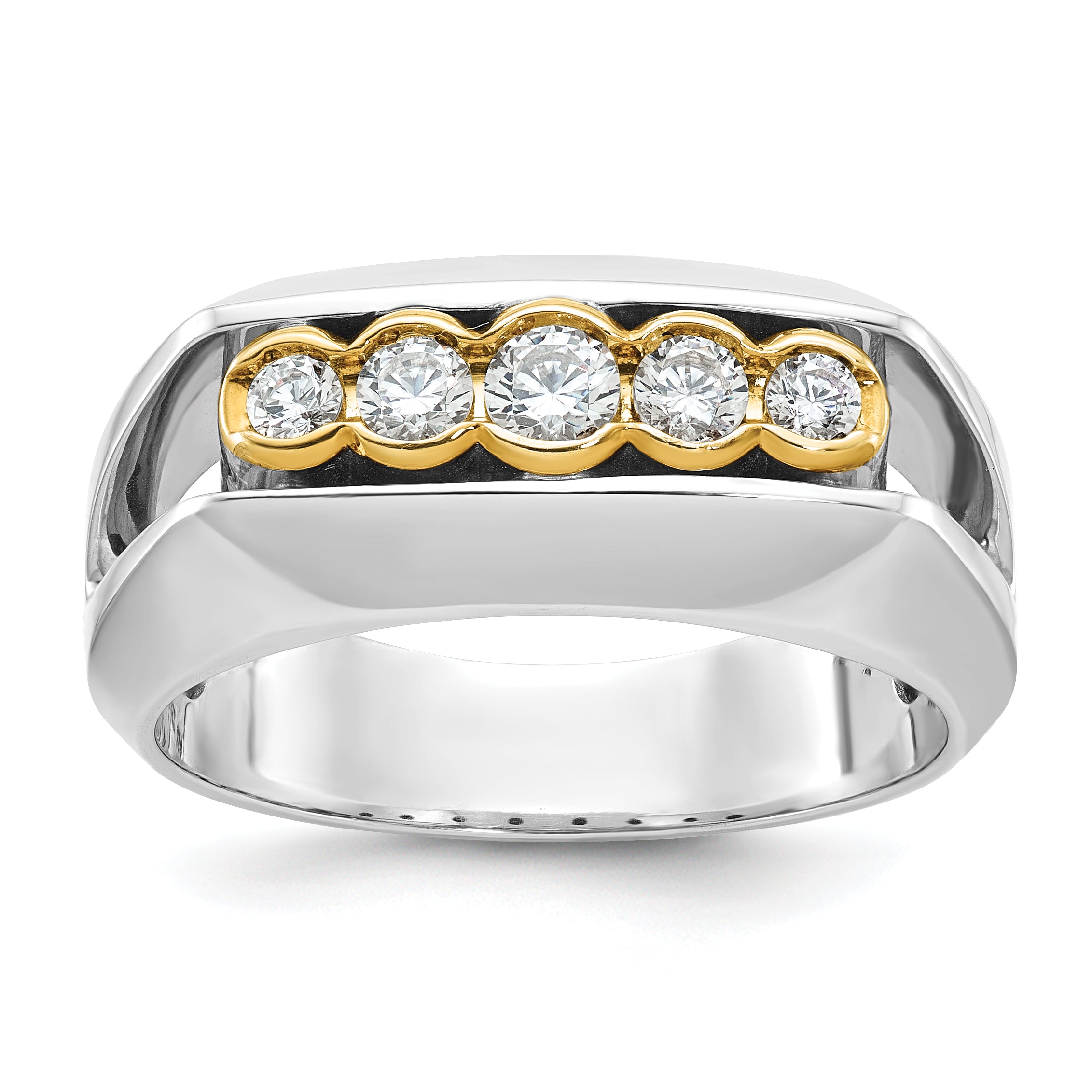 14k Two-tone Men's Polished Graduated 5-Stone 1/2 Carat AA Quality Diamond Ring - Sophia Jewelers Main image