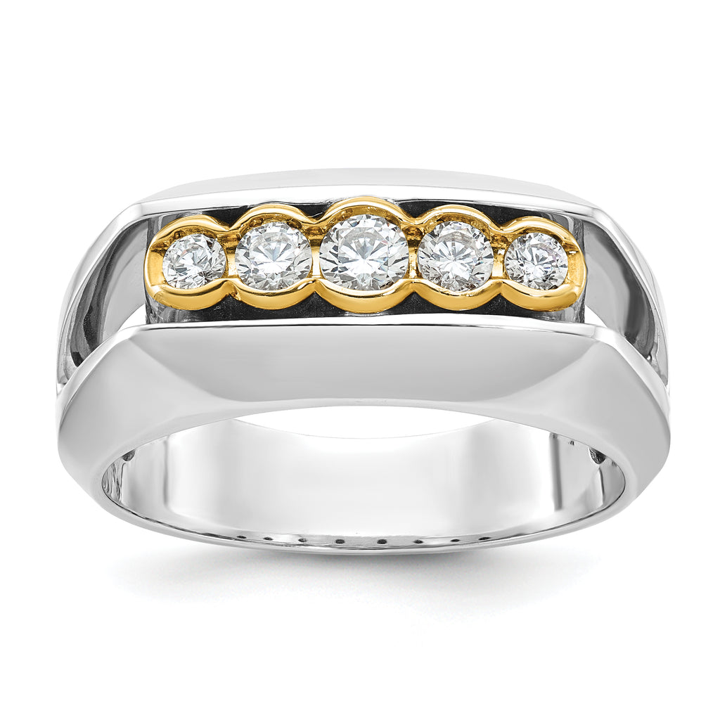 14k Two-tone Men's Polished Graduated 5-Stone 1/2 Carat AA Quality Diamond Ring - Sophia Jewelers