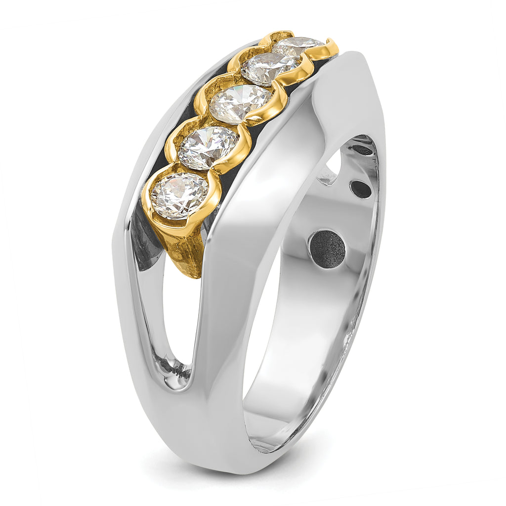 14k Two-tone Men's Polished Graduated 5-Stone 1 Carat AA Quality Diamond Ring - Sophia Jewelers