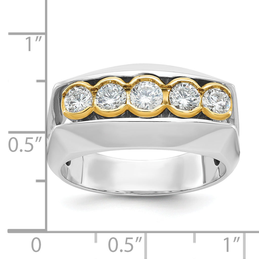 14k Two-tone Men's Polished Graduated 5-Stone 1 Carat AA Quality Diamond Ring - Sophia Jewelers
