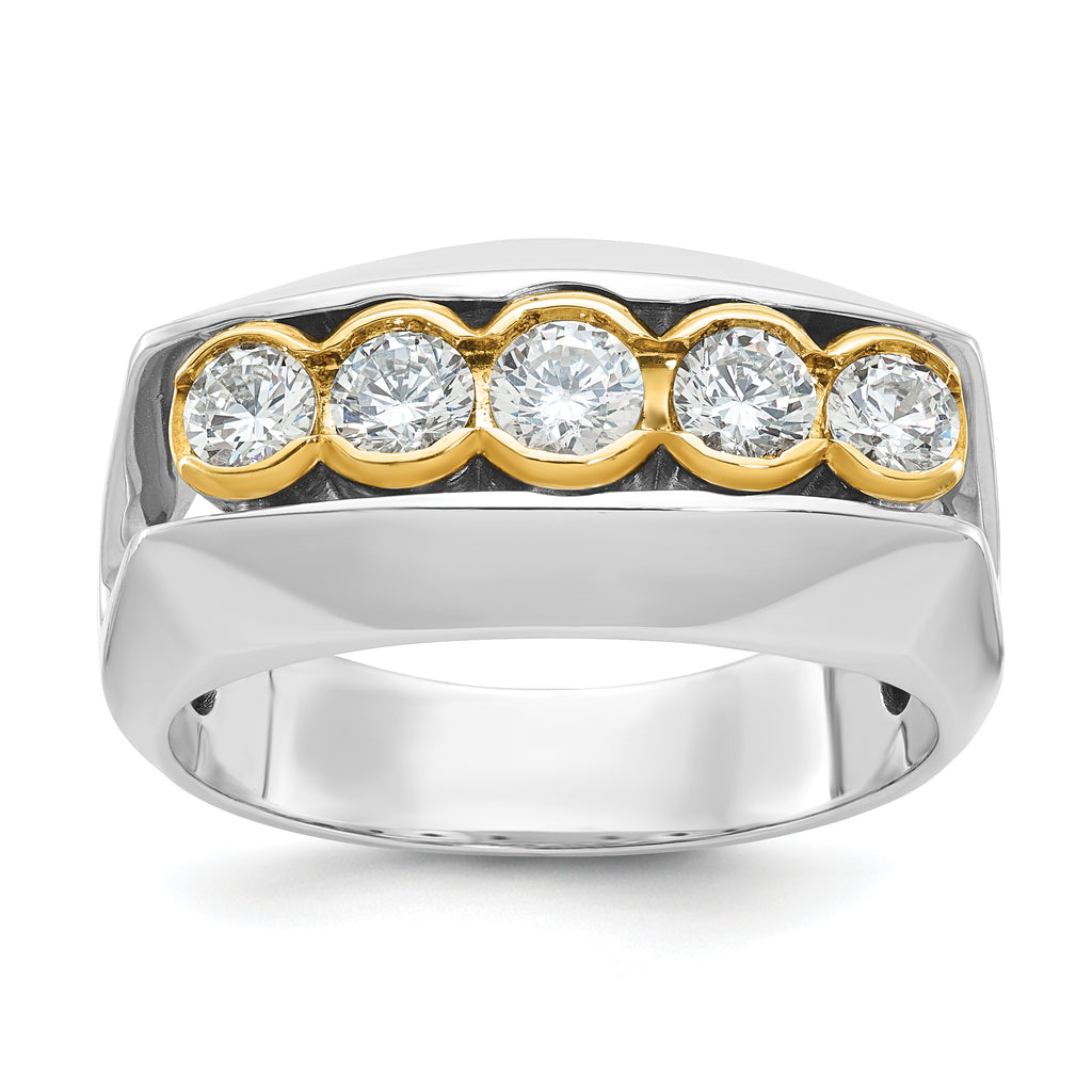14k Two-tone Men's Polished Graduated 5-Stone 1 Carat AA Quality Diamond Ring - Sophia Jewelers