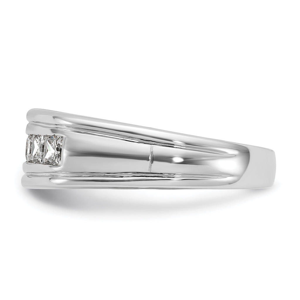 14k White Gold Men's Polished and Grooved Square 7-Stone Ring Mounting, Mounting Only - Sophia Jewelers