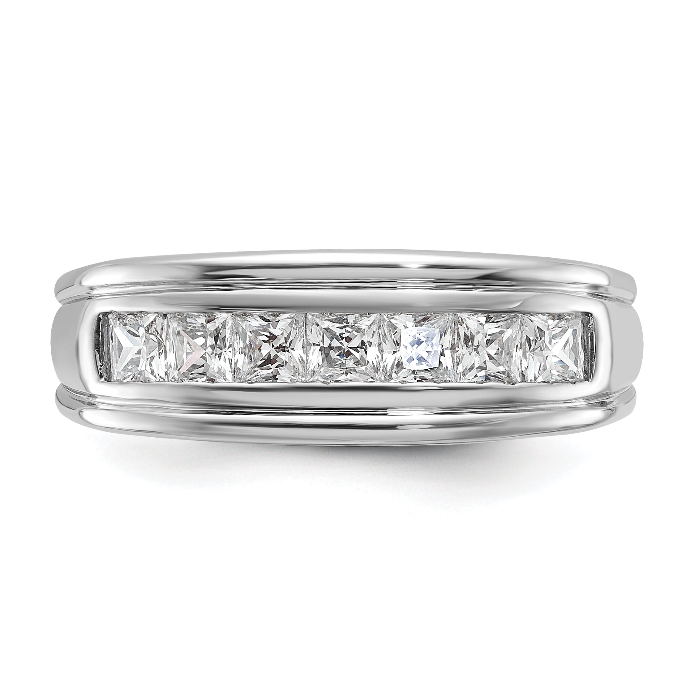 14k White Gold Men's Polished and Grooved Square 7-Stone Ring Mounting, Mounting Only - Sophia Jewelers