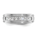 14k White Gold Men's Polished and Grooved 7-Stone Square 1 Carat AA Quality Diamond Ring - Sophia Jewelers