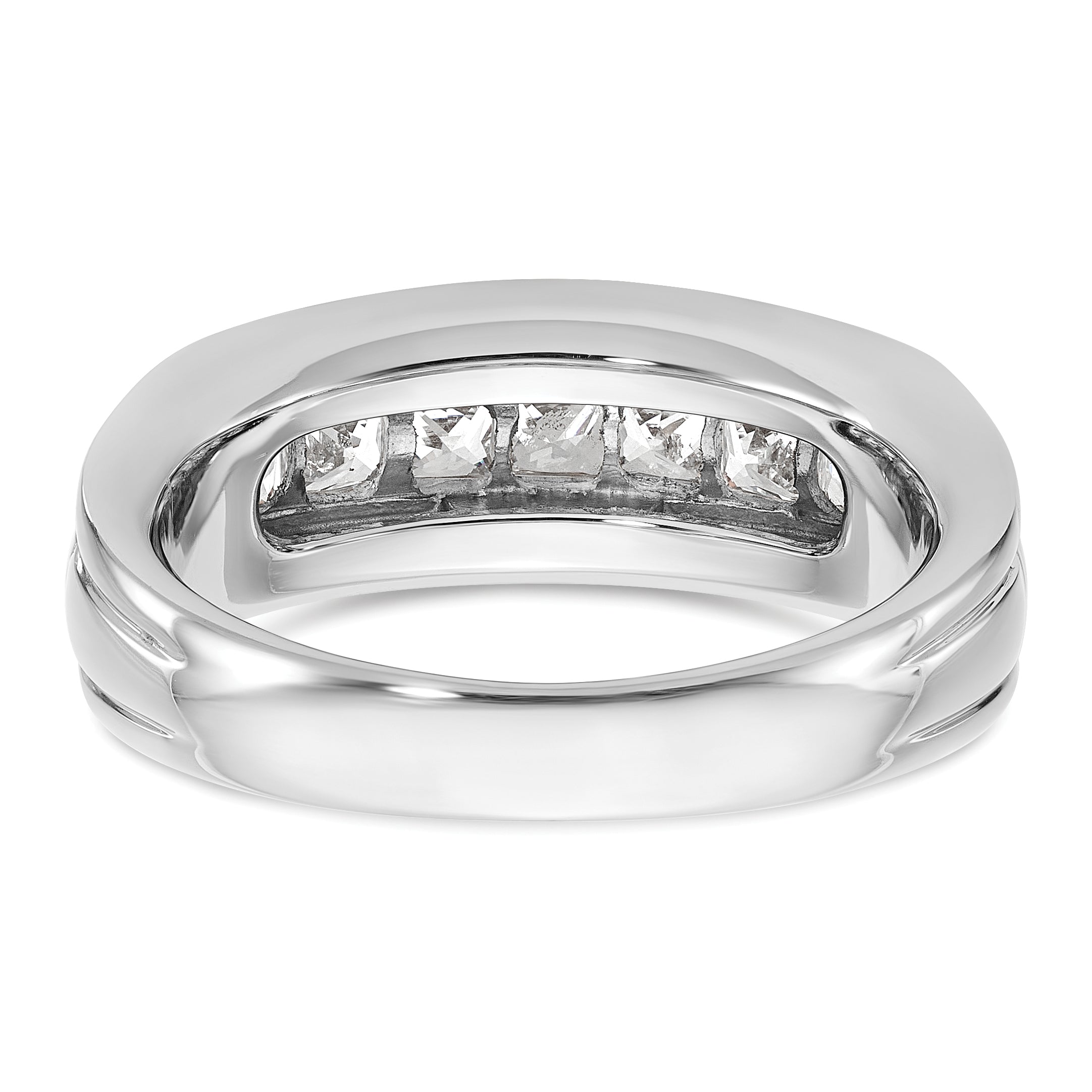 14k White Gold Men's Polished and Grooved 7-Stone Square 1 Carat AA Quality Diamond Ring - Sophia Jewelers