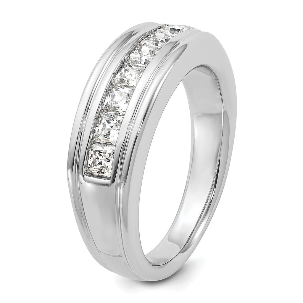 14k White Gold Men's Polished and Grooved 7-Stone Square 1 Carat AA Quality Diamond Ring - Sophia Jewelers
