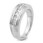 14k White Gold Men's Polished and Grooved 7-Stone Square 1 Carat AA Quality Diamond Ring - Sophia Jewelers