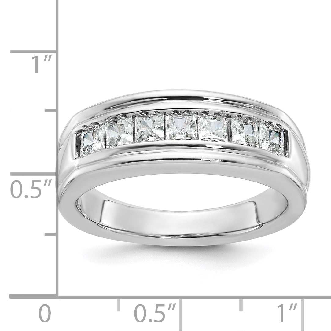 14k White Gold Men's Polished and Grooved Square 7-Stone Ring Mounting, Mounting Only - Sophia Jewelers