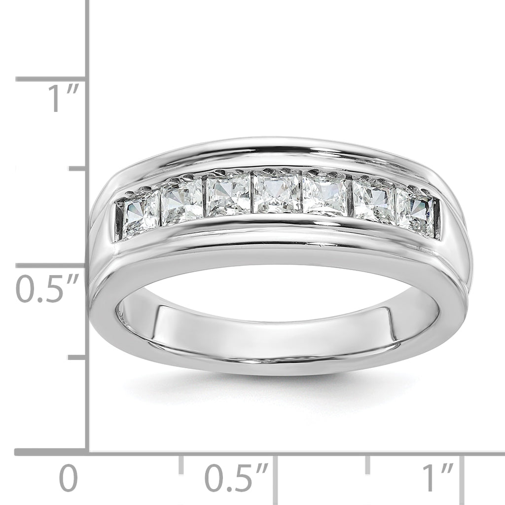 14k White Gold Men's Polished and Grooved 7-Stone Square 1 Carat AA Quality Diamond Ring - Sophia Jewelers