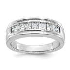 14k White Gold Men's Polished and Grooved 7-Stone Square 1 Carat AA Quality Diamond Ring - Sophia Jewelers