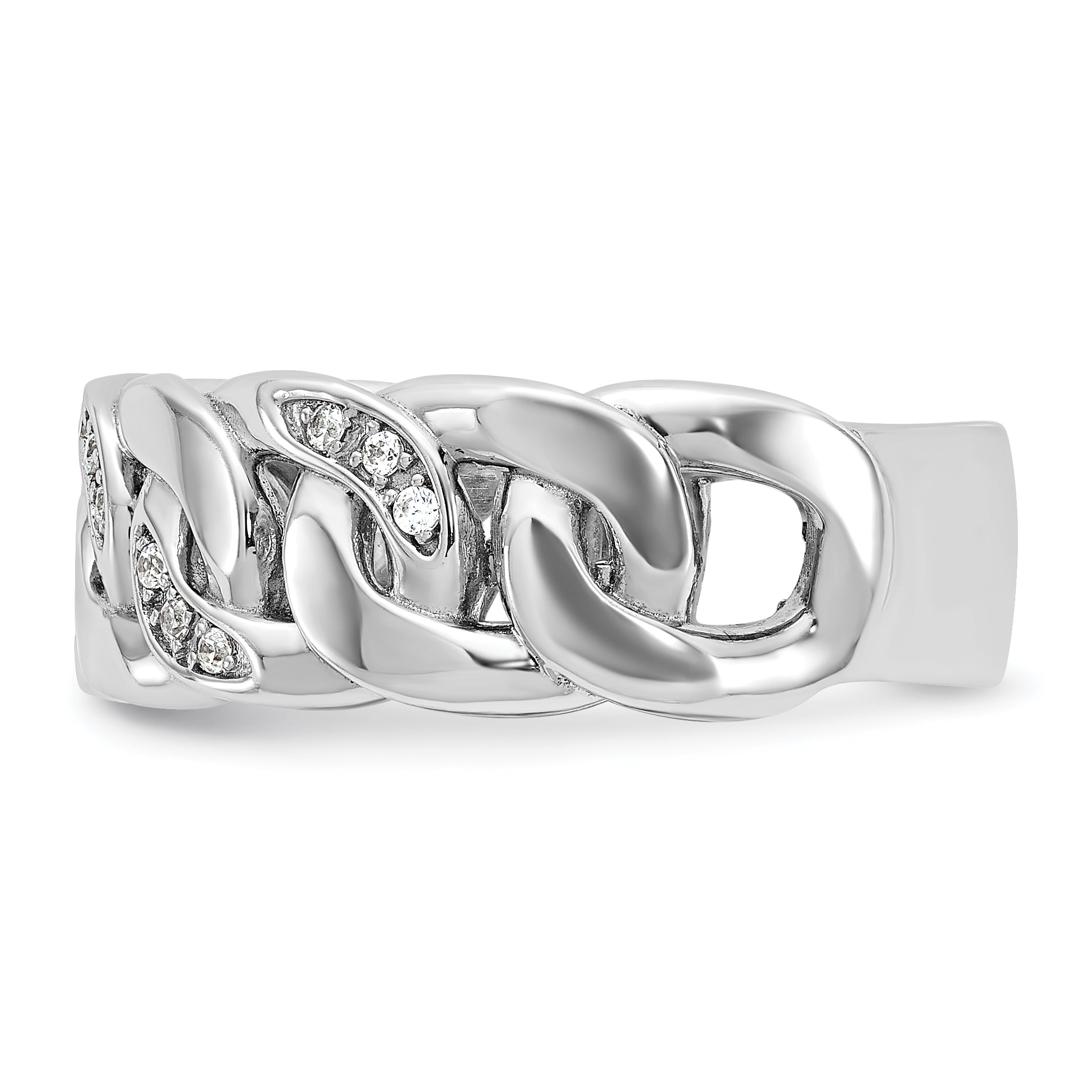 10k White Gold Men's Cuban Link Design Diamond Complete Ring