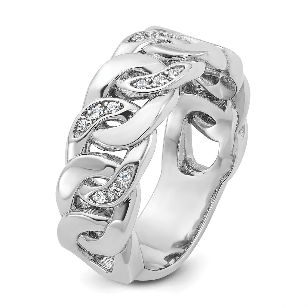14k White Gold Mens Link Design 1/8 carat Diamond Complete Ring - Sophia Jewelers