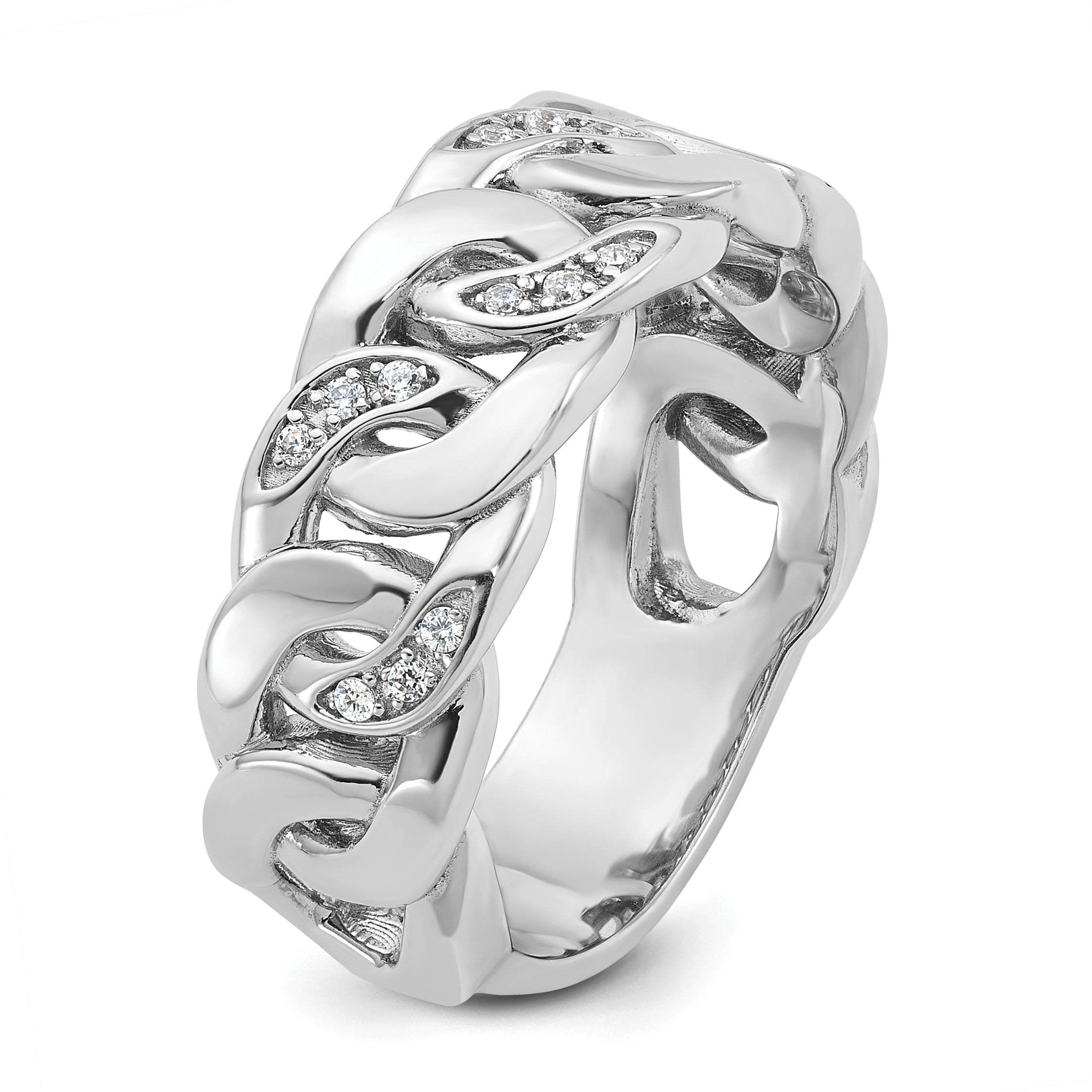 14k White Gold Mens Link Design 1/8 carat Diamond Complete Ring - Sophia Jewelers