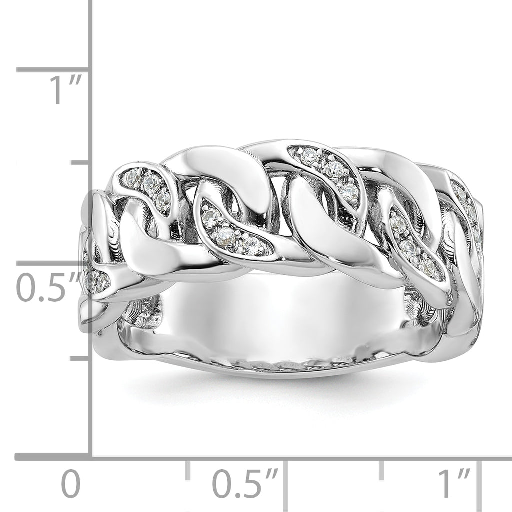 14k White Gold Mens Link Design 1/8 carat Diamond Complete Ring - Sophia Jewelers