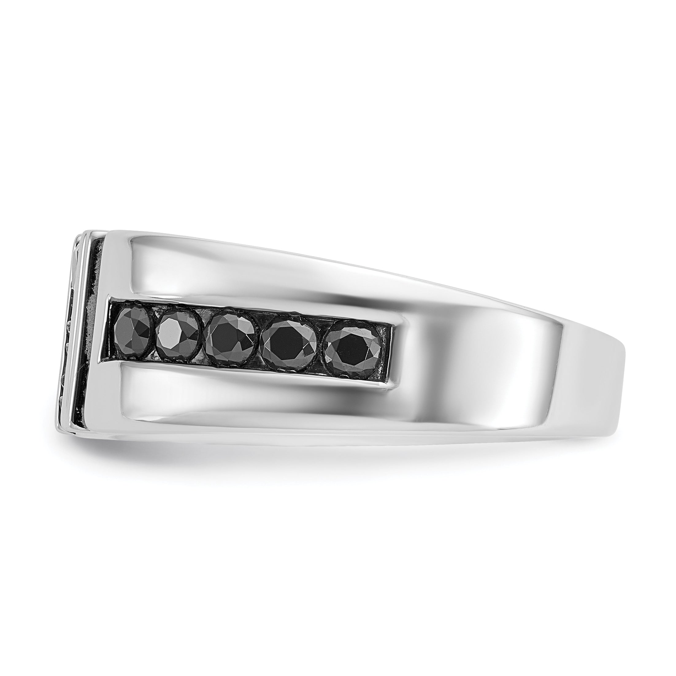 14k White Gold Men's Polished and Grooved Black and White 1 Carat AA Quality Diamond Ring - Sophia Jewelers