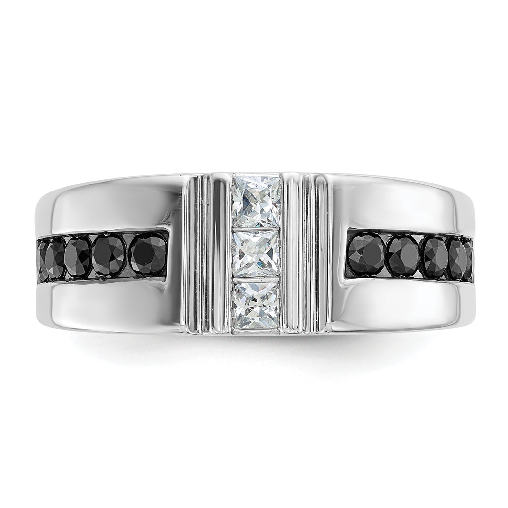 14k White Gold Men's Polished and Grooved Black and White 1 Carat AA Quality Diamond Ring - Sophia Jewelers