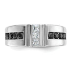 14k White Gold Men's Polished and Grooved Black and White 1 Carat AA Quality Diamond Ring - Sophia Jewelers