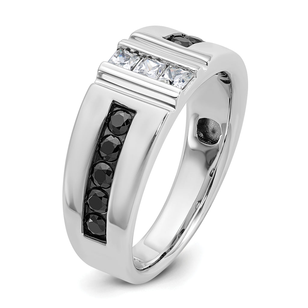 14k White Gold Men's Polished and Grooved Black and White 1 Carat AA Quality Diamond Ring - Sophia Jewelers