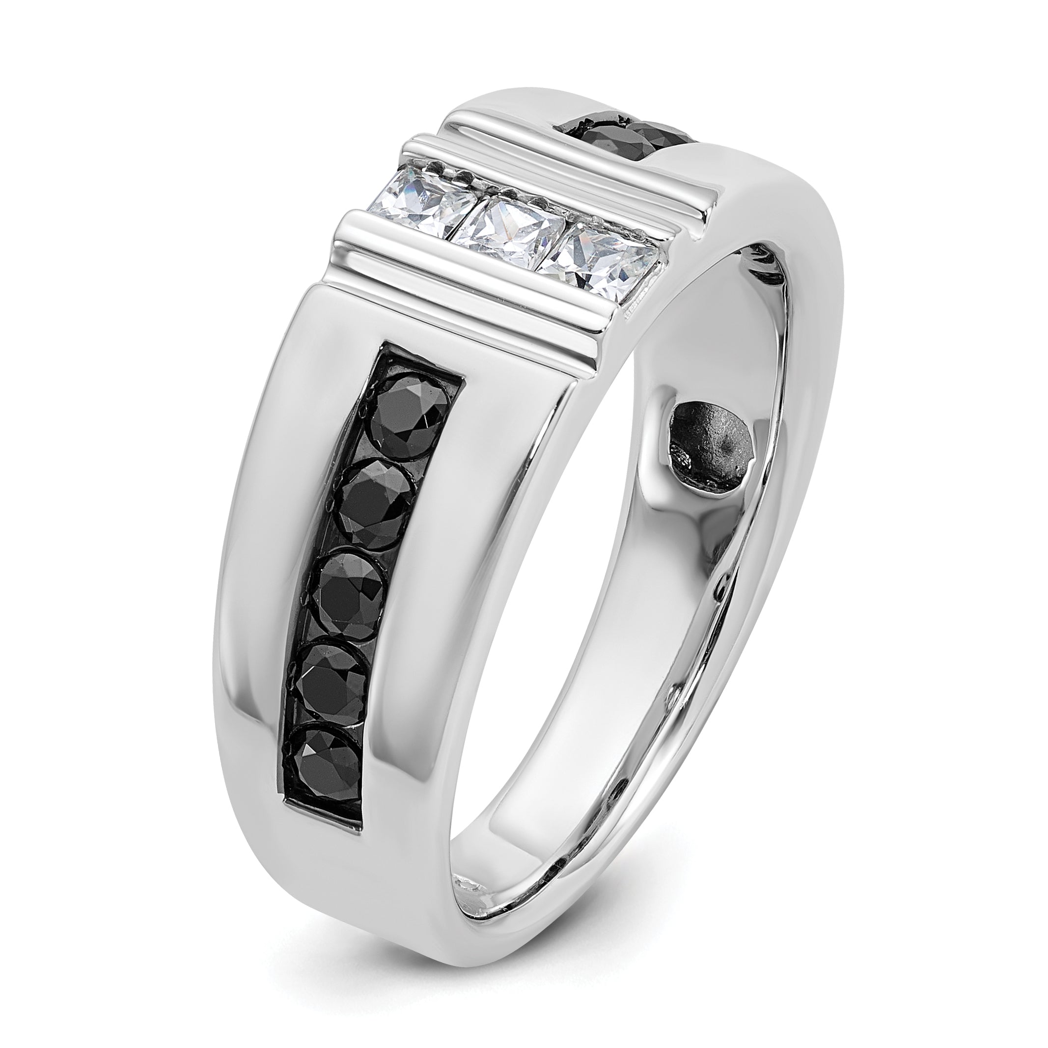 14k White Gold Men's Polished and Grooved Black and White 1 Carat AA Quality Diamond Ring - Sophia Jewelers