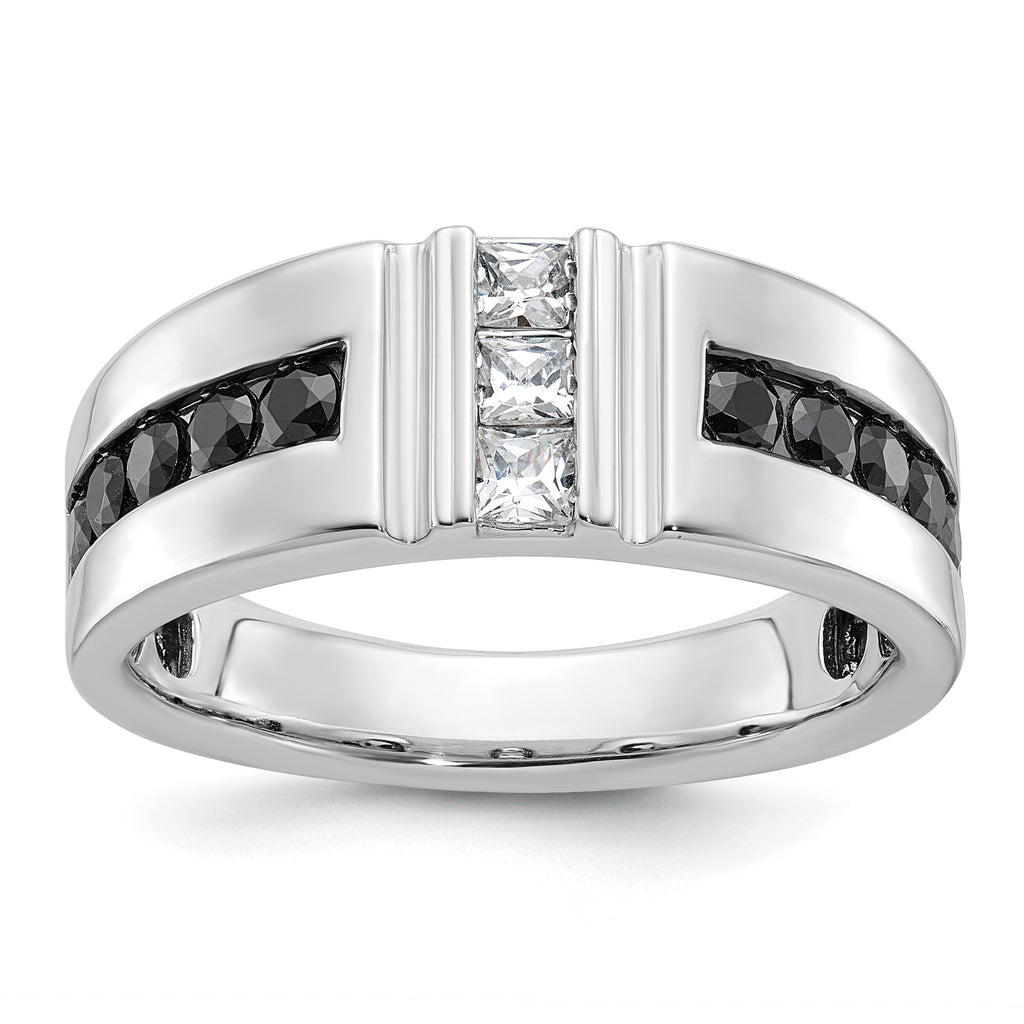 14k White Gold Men's Polished and Grooved Ring Mounting, Mounting Only - Sophia Jewelers
