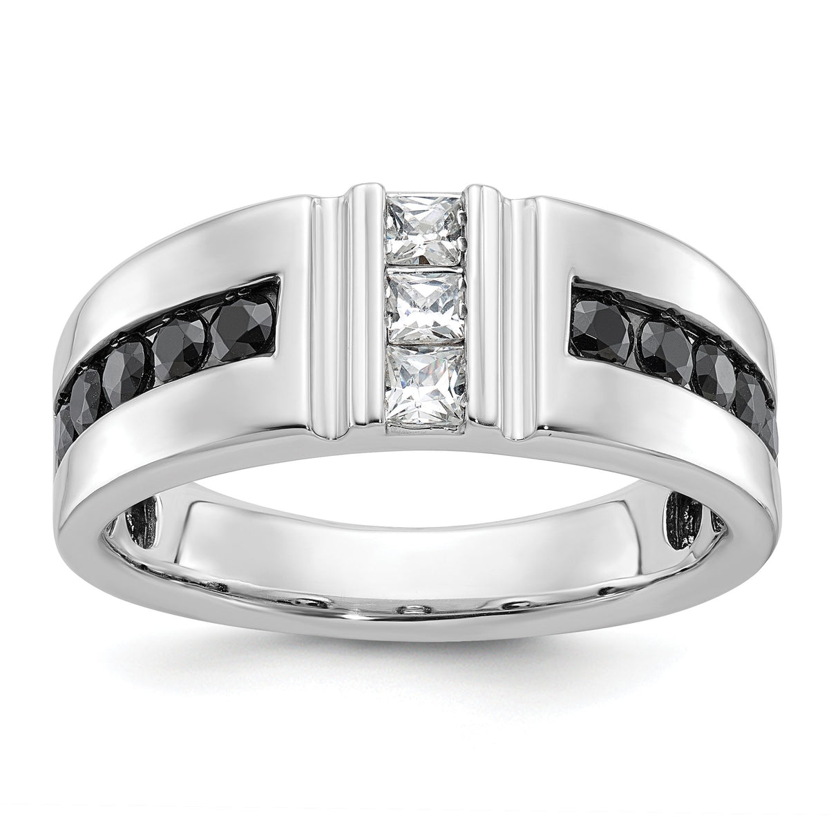 Men's Black & White Diamond Grooved Ring in 14K White Gold (1 ct. tw.), Size 10 - Sophia Jewelers Main image