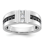 14k White Gold Men's Polished and Grooved Black and White 1 Carat AA Quality Diamond Ring - Sophia Jewelers