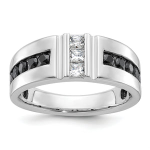 14k White Gold Men's Polished and Grooved Black and White 1 Carat AA Quality Diamond Ring - Sophia Jewelers