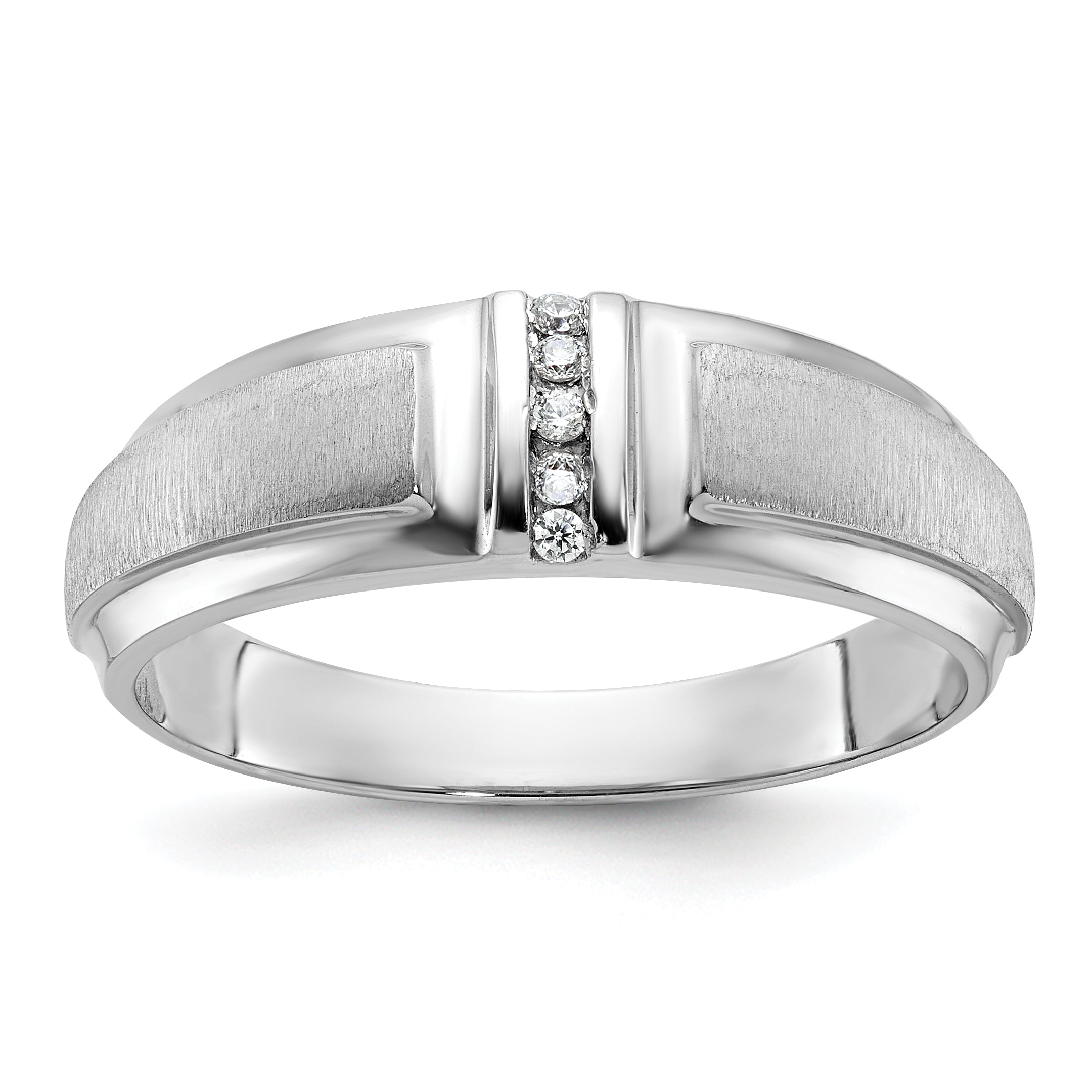 10k White Gold Men's Polished and Satin 3-Stone 1/20 Carat A Quality Diamond Ring Main image