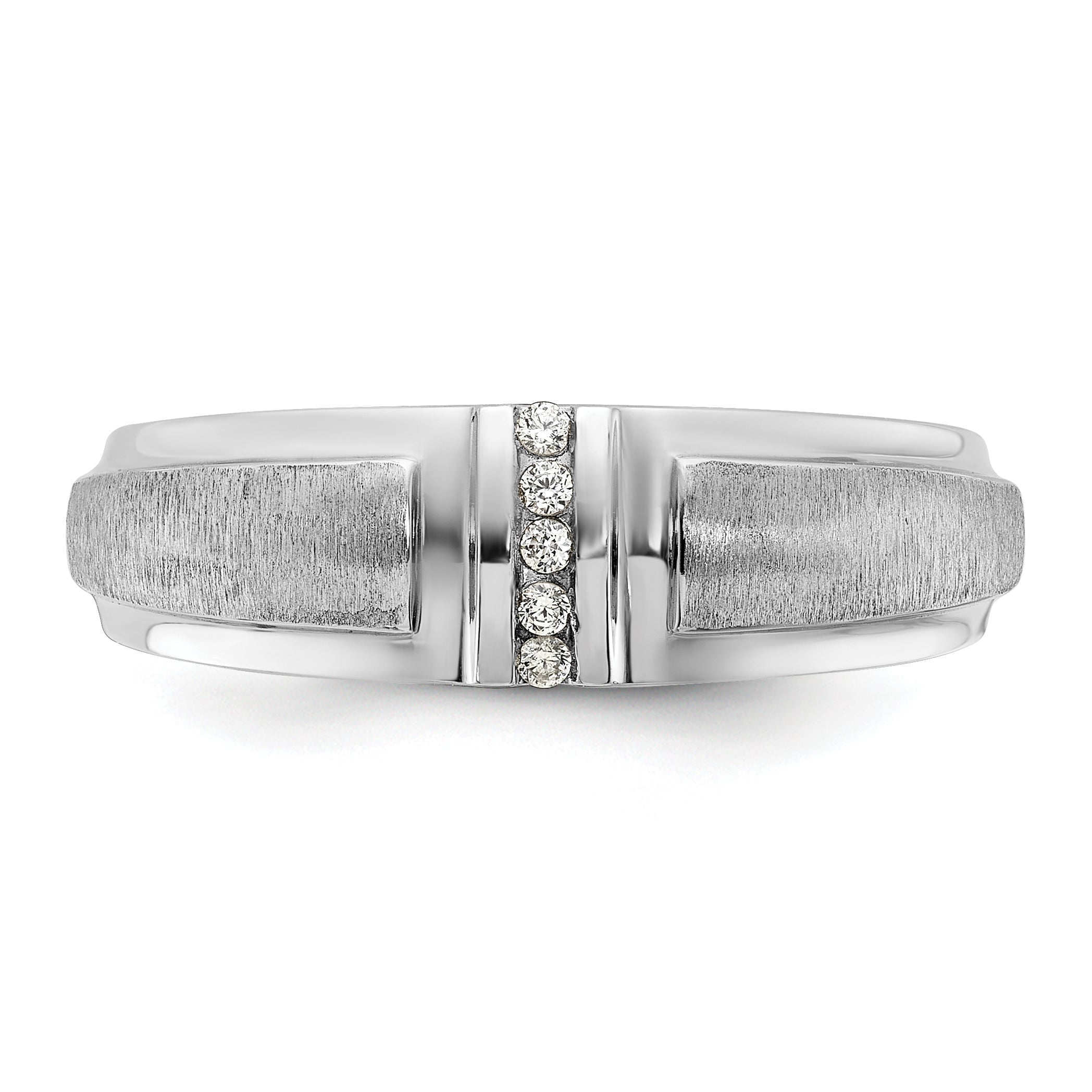 14k White Gold Men's Polished and Satin 3-Stone 1/20 Carat AA Quality Diamond Ring - Sophia Jewelers