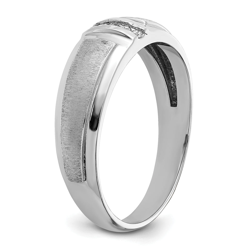 14k White Gold Men's Polished and Satin 3-Stone 1/20 Carat AA Quality Diamond Ring - Sophia Jewelers