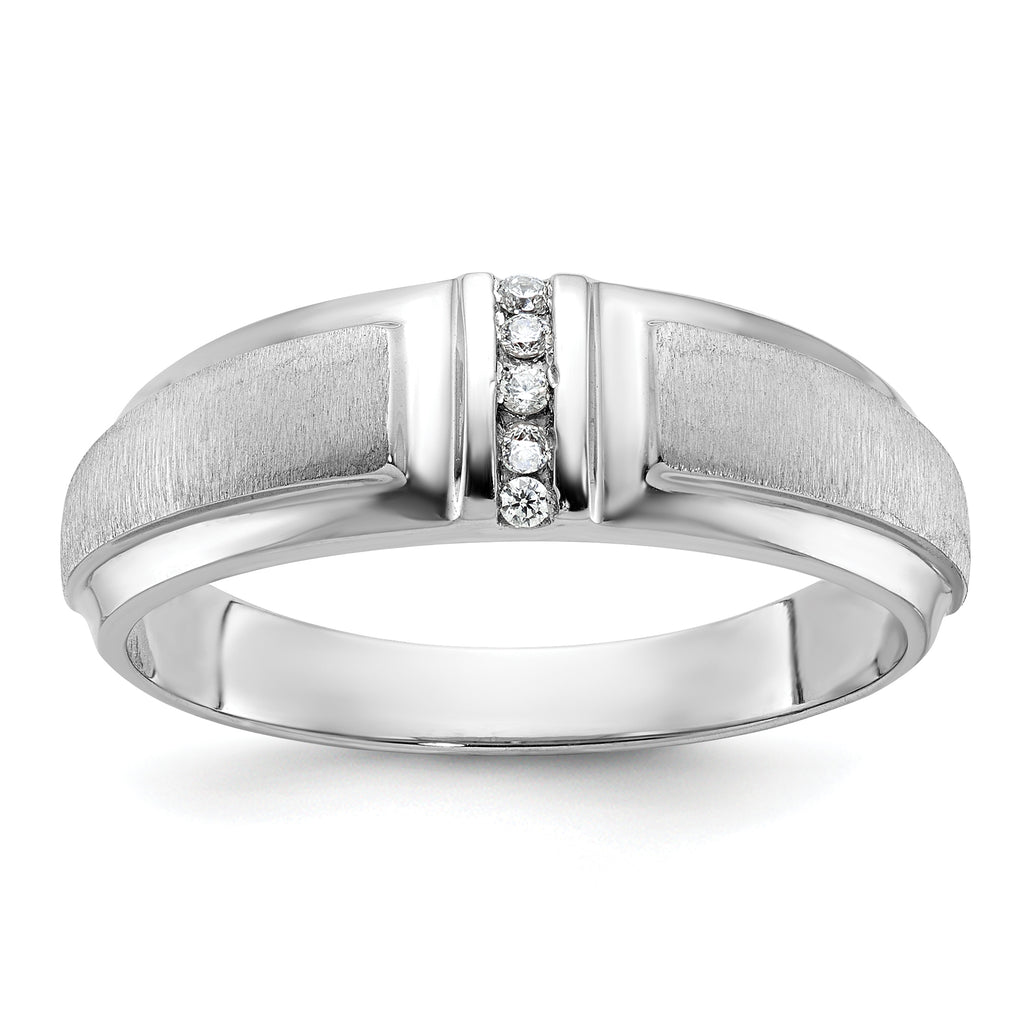 14k White Gold Men's Polished and Satin 3-Stone Ring Mounting, Mounting Only - Sophia Jewelers