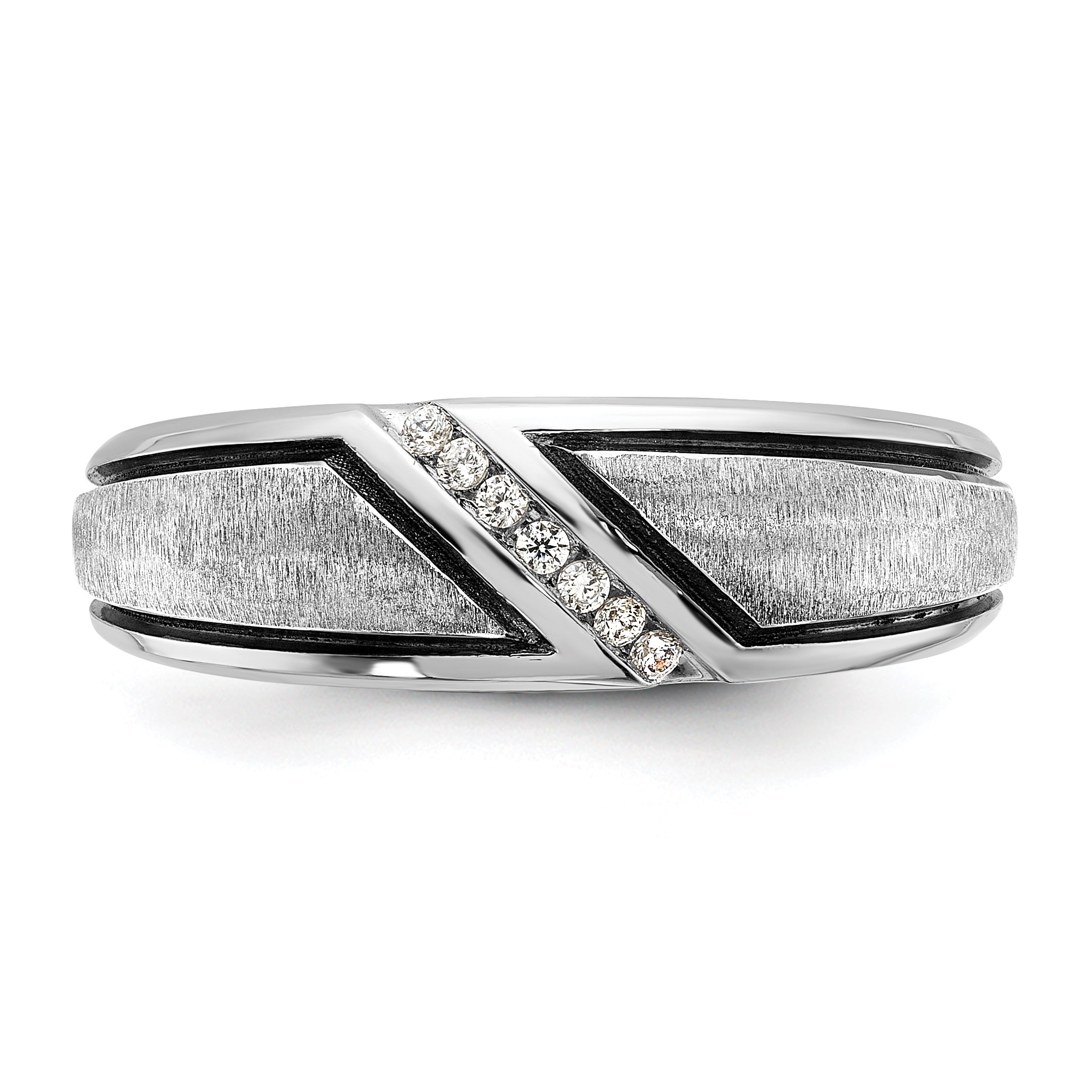 14k White Gold with Black Rhodium Men's Polished and Satin 1/15 Carat AA Quality Diamond Ring - Sophia Jewelers