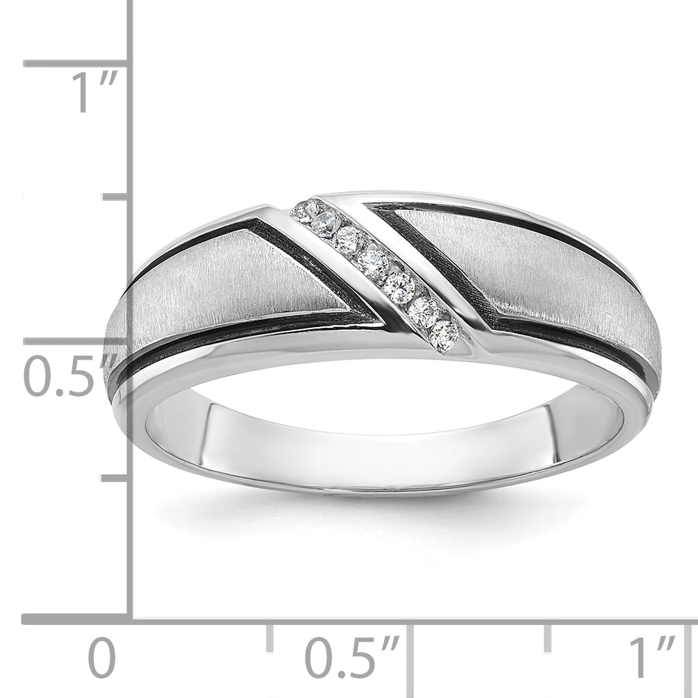 14k White Gold with Black Rhodium Men's Polished and Satin 1/15 Carat AA Quality Diamond Ring - Sophia Jewelers