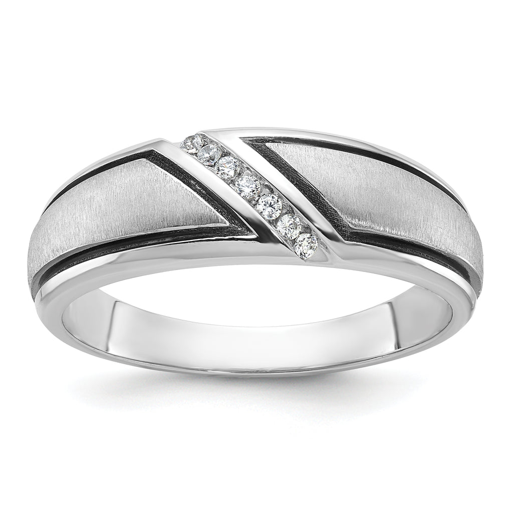 14k White Gold with Black Rhodium Men's Polished and Satin 1/15 Carat AA Quality Diamond Ring - Sophia Jewelers