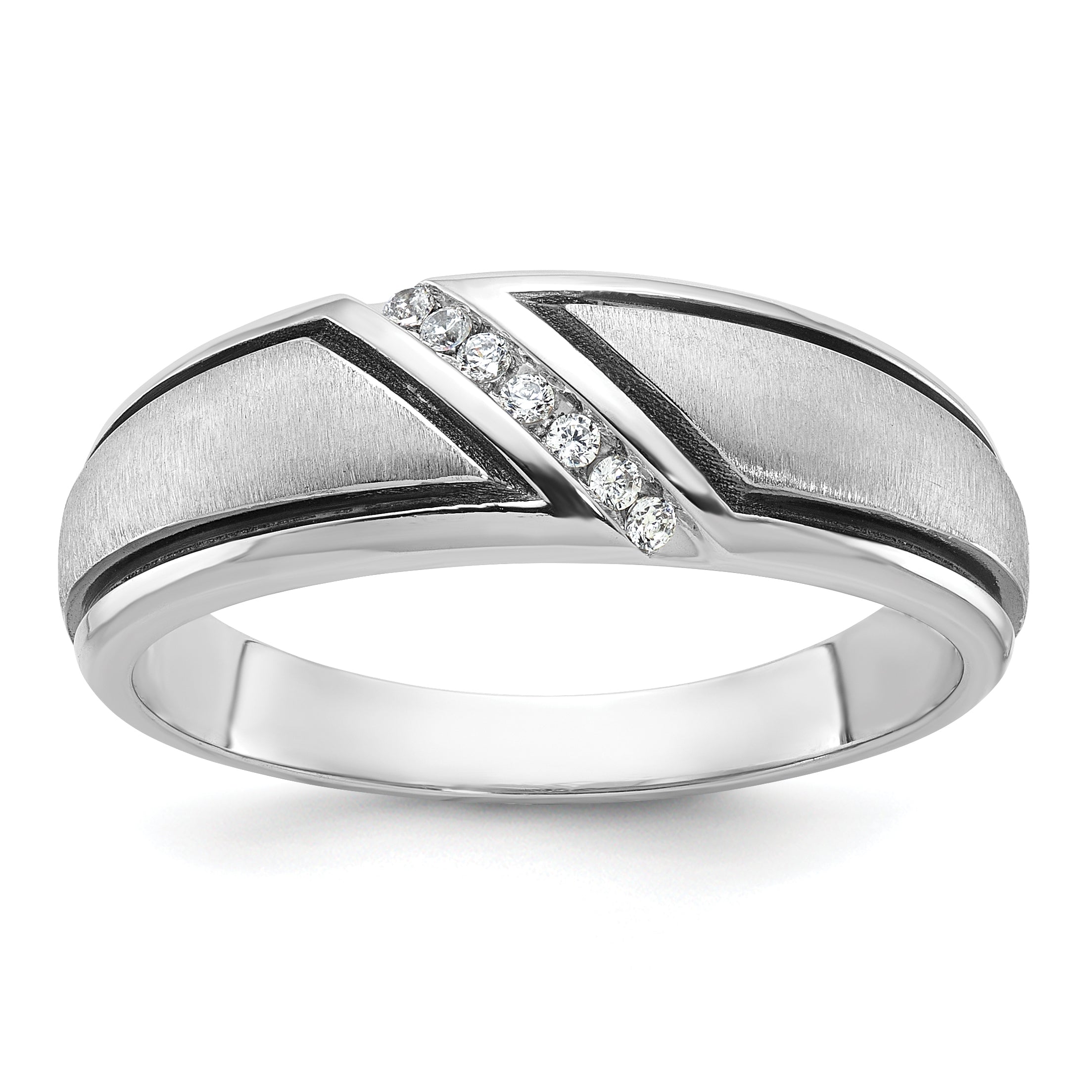 14k White Gold with Black Rhodium Men's Polished and Satin 1/15 Carat AA Quality Diamond Ring - Sophia Jewelers