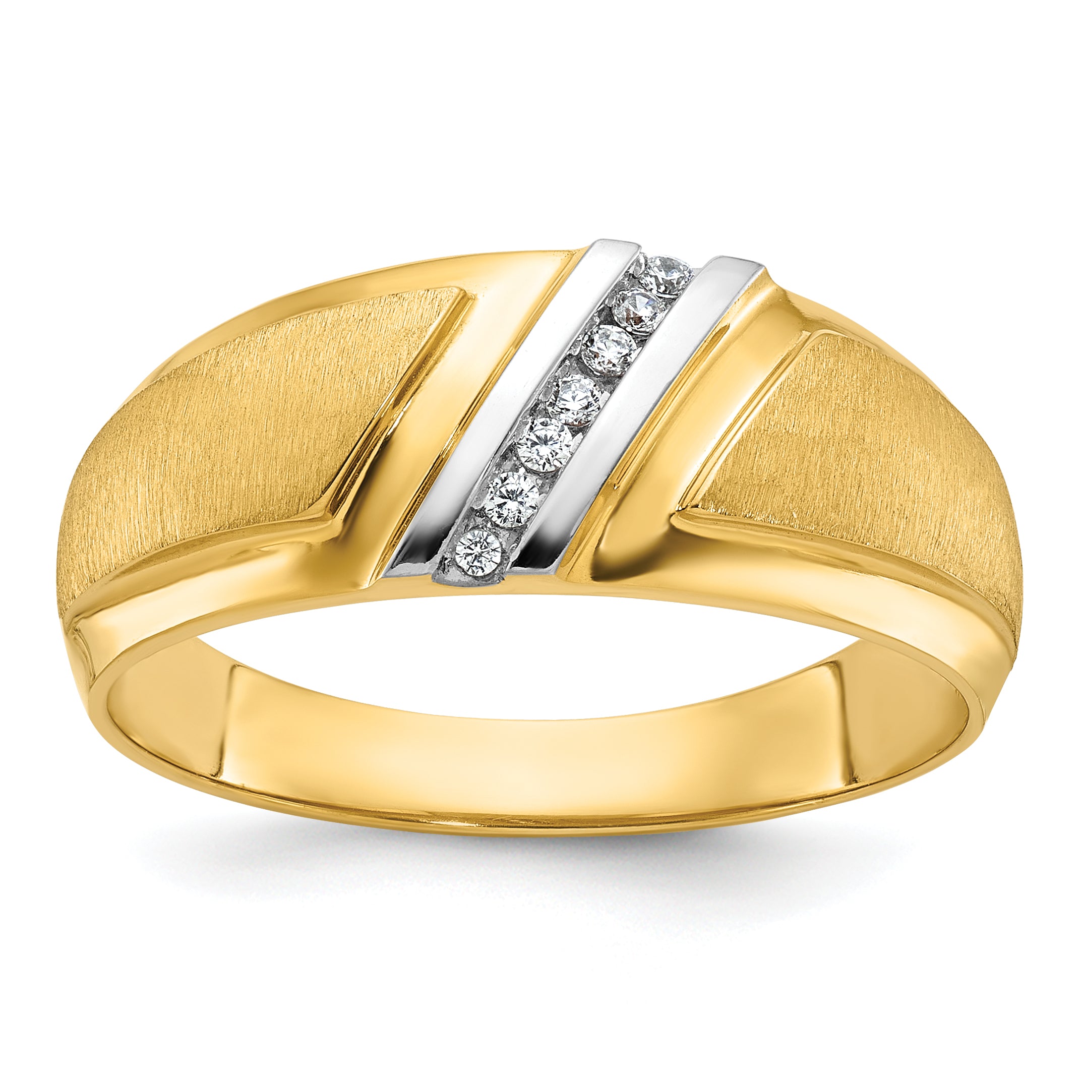 10k with White Rhodium Men's Polished and Satin 1/20 Carat A Quality Diamond Ring Main image