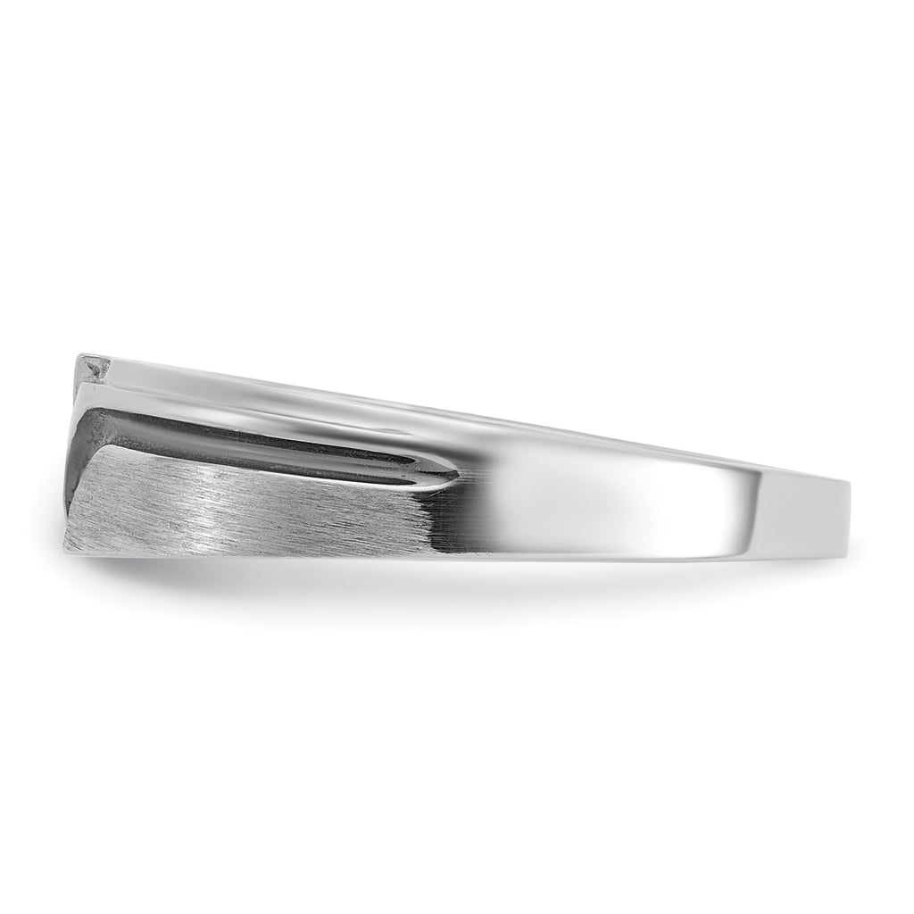14k White Gold with Black Rhodium Men's Polished Satin and Grooved 1/8 Carat AA Quality Black and Wh - Sophia Jewelers