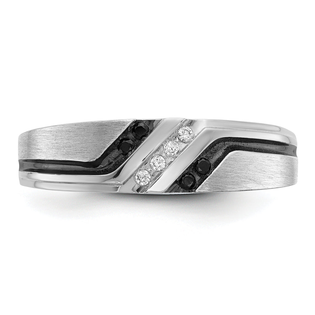 14k White Gold with Black Rhodium Men's Polished Satin and Grooved 1/8 Carat AA Quality Black and Wh - Sophia Jewelers