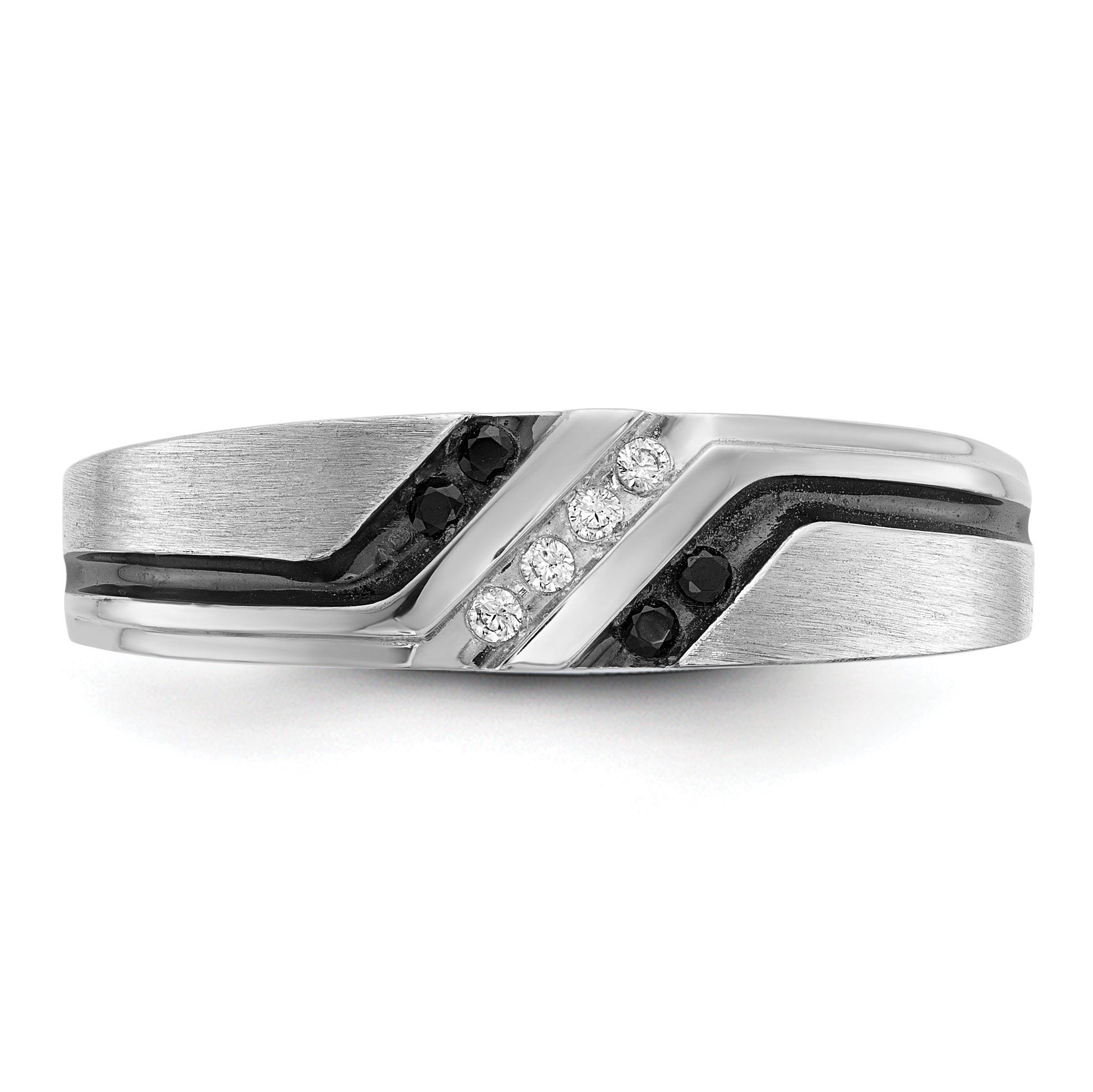 14k White Gold with Black Rhodium Men's Polished Satin and Grooved 1/8 Carat AA Quality Black and Wh - Sophia Jewelers