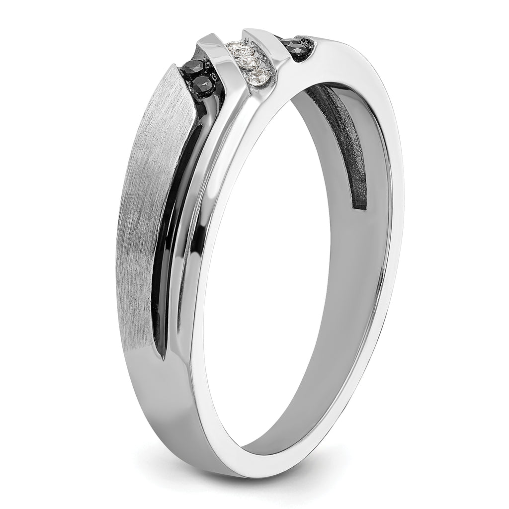 14k White Gold with Black Rhodium Men's Polished Satin and Grooved 1/8 Carat AA Quality Black and Wh - Sophia Jewelers