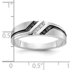 14k White Gold with Black Rhodium Men's Polished Satin and Grooved 1/8 Carat AA Quality Black and Wh - Sophia Jewelers