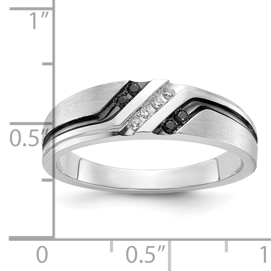 14k White Gold with Black Rhodium Men's Polished Satin and Grooved 1/8 Carat AA Quality Black and Wh - Sophia Jewelers