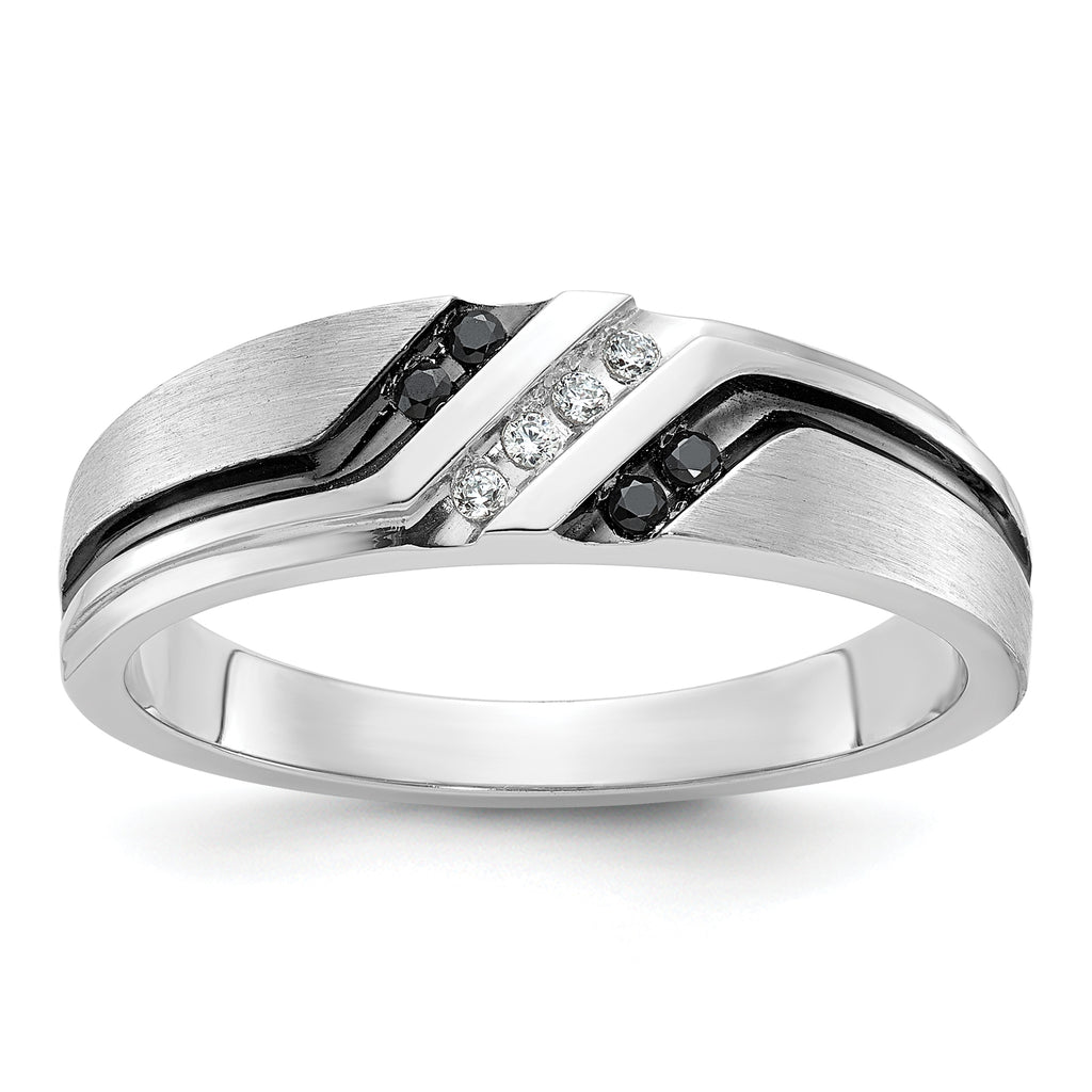 14k White Gold Polished Satin and Grooved Men's Ring Mounting, Mounting Only - Sophia Jewelers