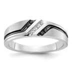 14k White Gold with Black Rhodium Men's Polished Satin and Grooved 1/8 Carat AA Quality Black and Wh - Sophia Jewelers