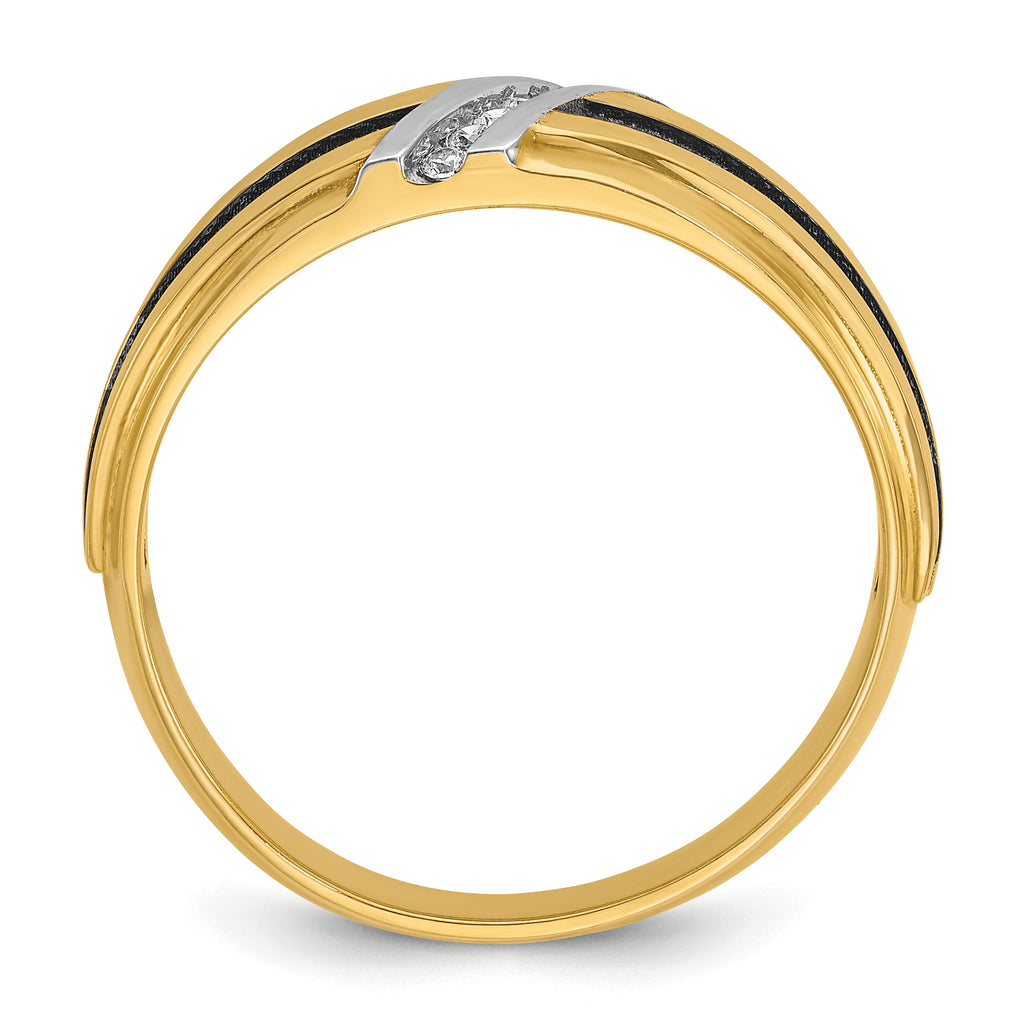 10k with Black and White Rhodium Men's Polished Satin and Grooved 1/20 Carat A Quality Diamond Ring